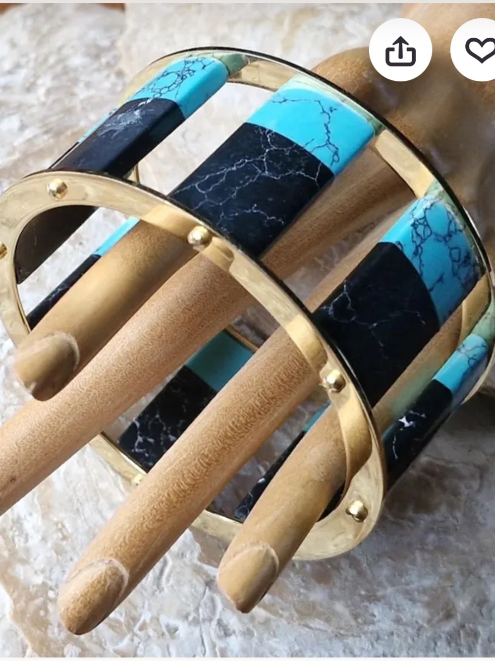 Black and Turquoise Stone Tile Cuff Bracelet - Women Accessories